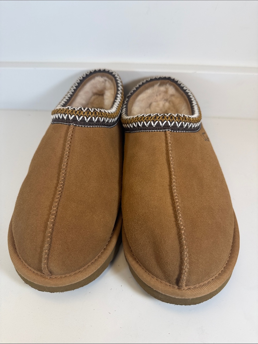 UGG Men’s Tasman Chestnut Suede Slip-On Shearling-Lined Loafers - Size 9